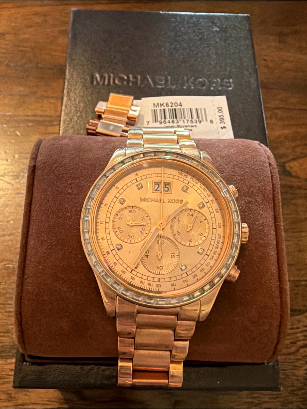 Michael Kors Rose Gold Tone Women's Chronograph Watch with Crystal Bezel